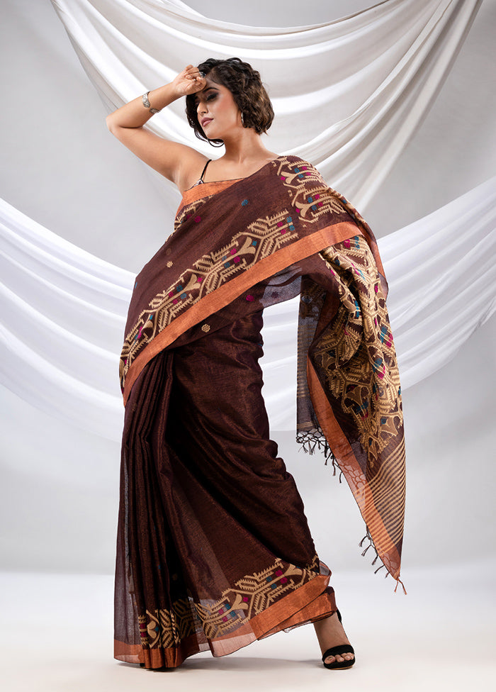 Brown Pure Cotton Saree With Blouse Piece - Indian Silk House Agencies