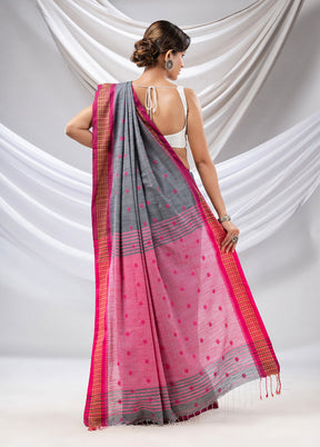 Grey Pure Cotton Saree With Blouse Piece - Indian Silk House Agencies