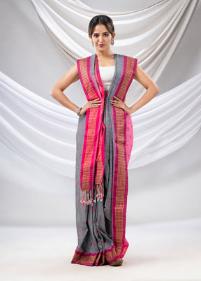 Grey Pure Cotton Saree With Blouse Piece - Indian Silk House Agencies