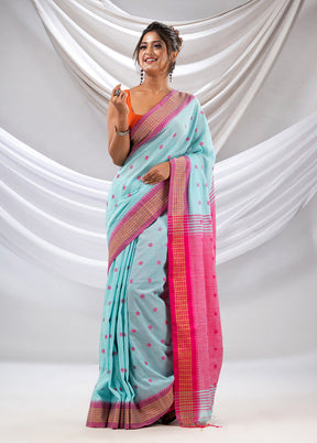 Sea Green Pure Cotton Saree With Blouse Piece - Indian Silk House Agencies