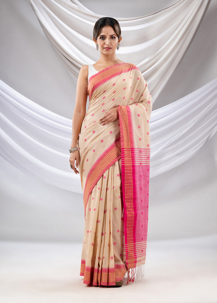 Beige Pure Cotton Saree With Blouse Piece - Indian Silk House Agencies