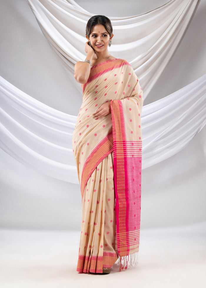 Beige Pure Cotton Saree With Blouse Piece - Indian Silk House Agencies