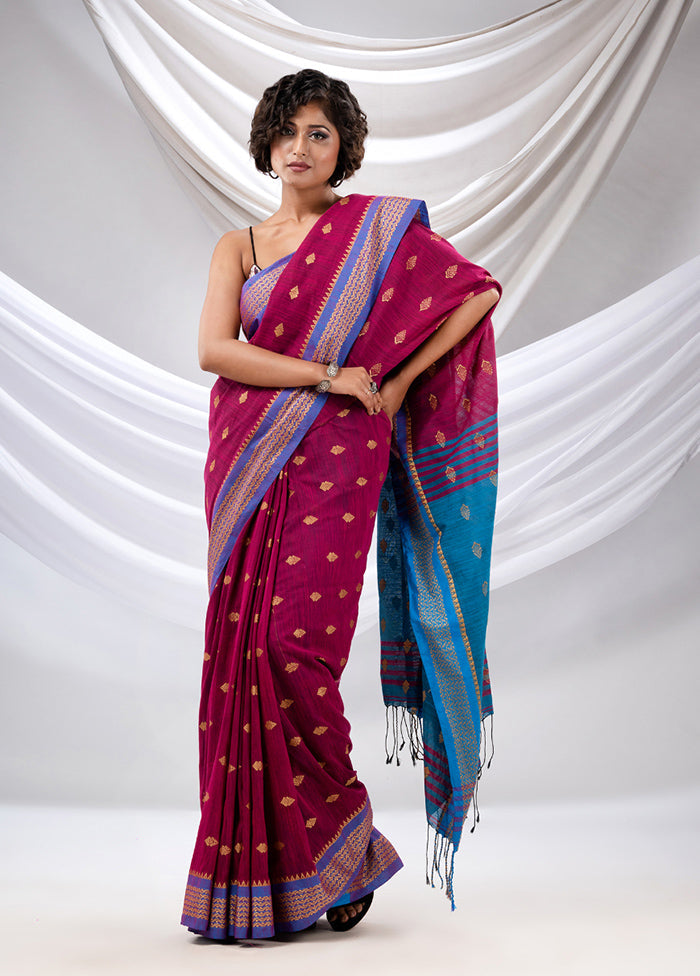 Magenta Pure Cotton Saree With Blouse Piece - Indian Silk House Agencies