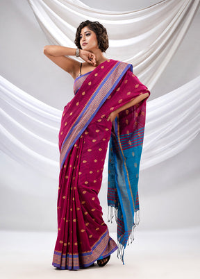 Magenta Pure Cotton Saree With Blouse Piece - Indian Silk House Agencies