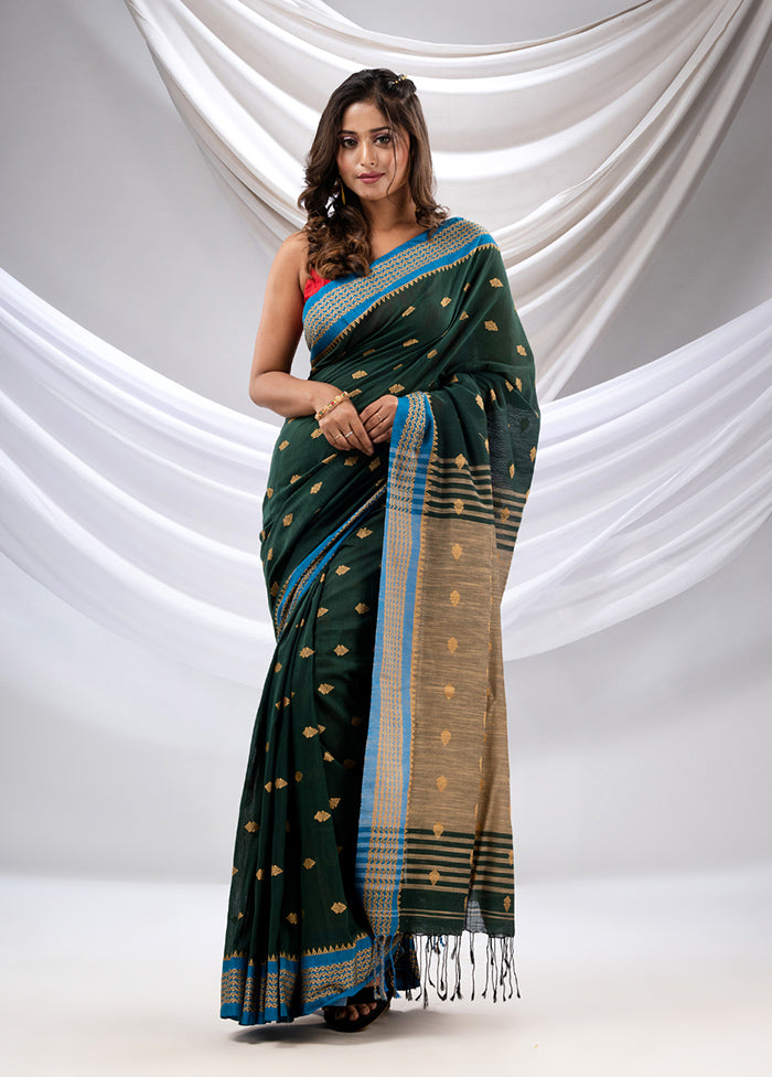 Dark Green Pure Cotton Saree With Blouse Piece - Indian Silk House Agencies