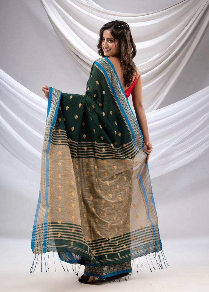 Dark Green Pure Cotton Saree With Blouse Piece - Indian Silk House Agencies