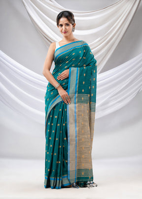 Teal Pure Cotton Saree With Blouse Piece - Indian Silk House Agencies