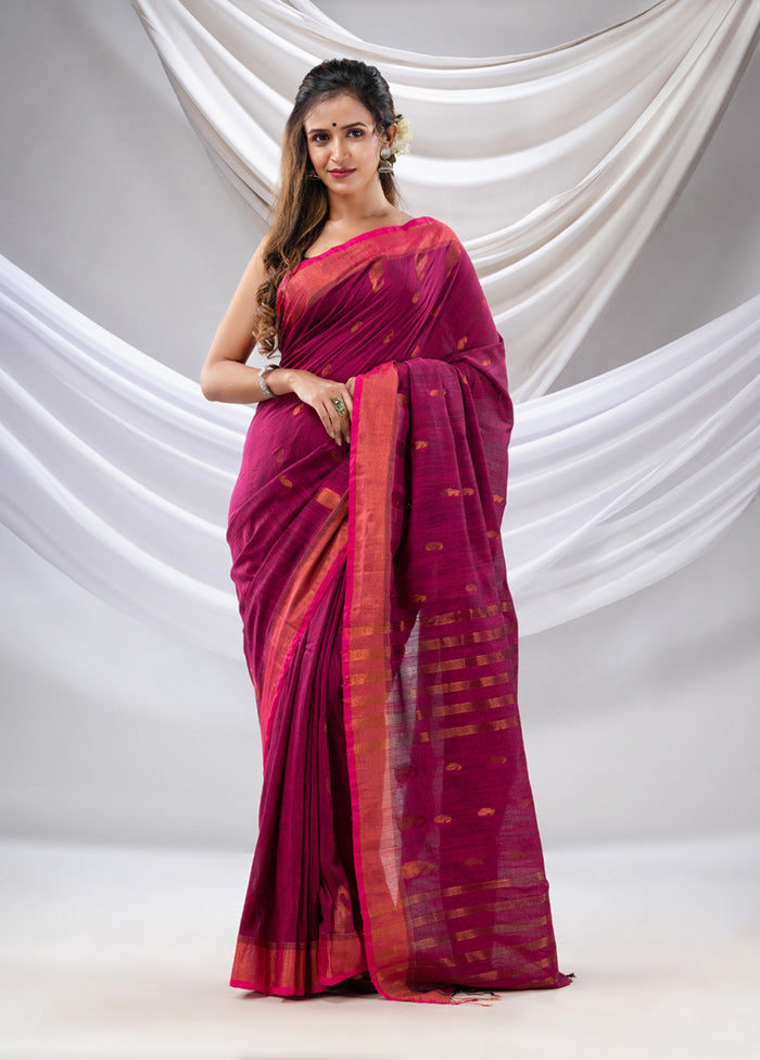 Purple Pure Cotton Saree With Blouse Piece - Indian Silk House Agencies