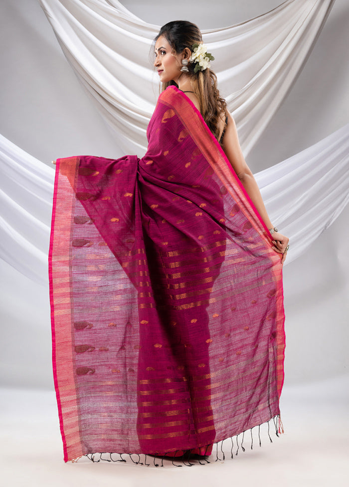 Purple Pure Cotton Saree With Blouse Piece - Indian Silk House Agencies