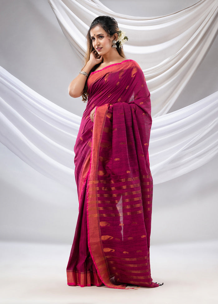 Purple Pure Cotton Saree With Blouse Piece - Indian Silk House Agencies