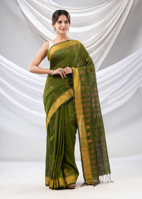 Moss Green Pure Cotton Saree With Blouse Piece - Indian Silk House Agencies