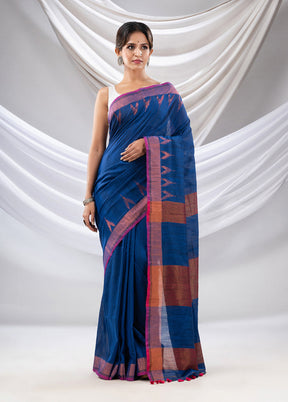 Blue Pure Cotton Saree With Blouse Piece - Indian Silk House Agencies