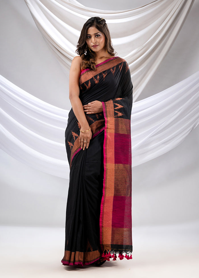 Black Pure Cotton Saree With Blouse Piece - Indian Silk House Agencies