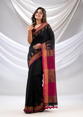 Black Pure Cotton Saree With Blouse Piece - Indian Silk House Agencies