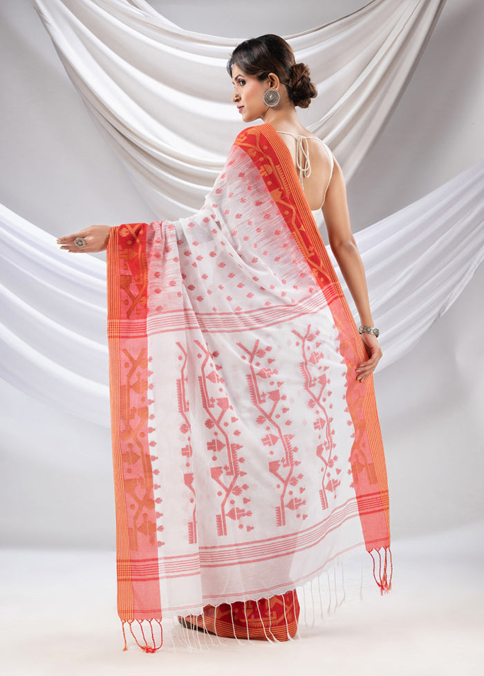 White Pure Cotton Saree With Blouse Piece - Indian Silk House Agencies