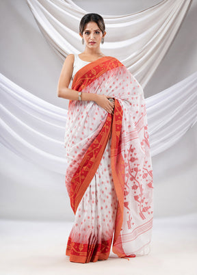 White Pure Cotton Saree With Blouse Piece - Indian Silk House Agencies