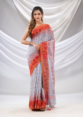 Bluish Grey Pure Cotton Saree With Blouse Piece - Indian Silk House Agencies