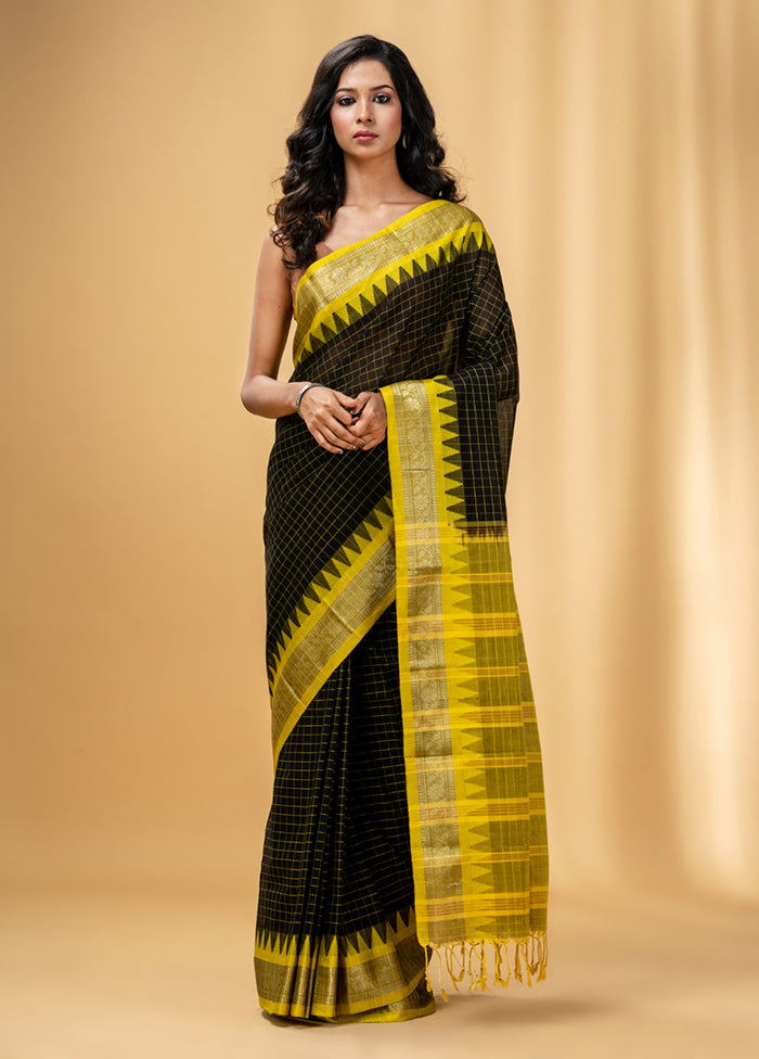 Black Pure Cotton Saree With Blouse Piece - Indian Silk House Agencies