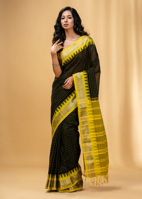 Black Pure Cotton Saree With Blouse Piece - Indian Silk House Agencies