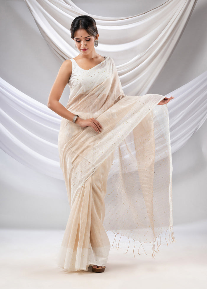 Beige Tissue Saree With Blouse Piece - Indian Silk House Agencies