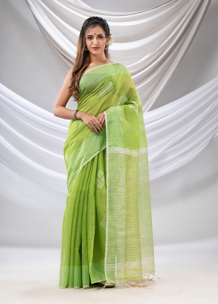 Light Green Tissue Saree With Blouse Piece - Indian Silk House Agencies