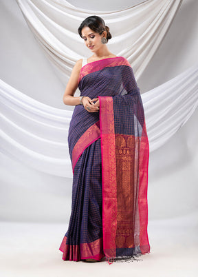 Navy Blue Spun Silk Saree With Blouse Piece - Indian Silk House Agencies