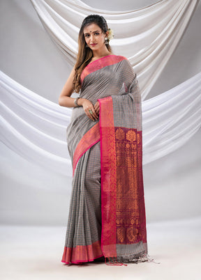 Grey Spun Silk Saree With Blouse Piece - Indian Silk House Agencies