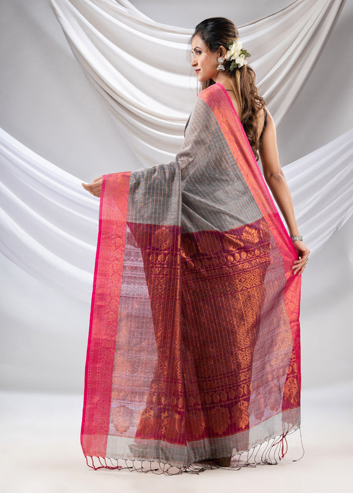 Grey Spun Silk Saree With Blouse Piece - Indian Silk House Agencies