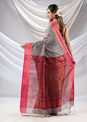 Grey Spun Silk Saree With Blouse Piece - Indian Silk House Agencies