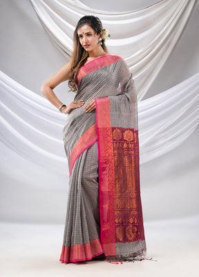 Grey Spun Silk Saree With Blouse Piece - Indian Silk House Agencies