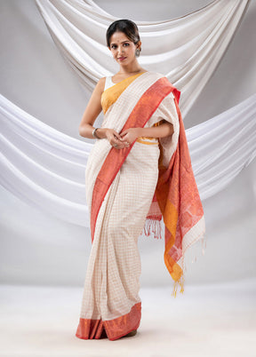 White Spun Silk Saree With Blouse Piece - Indian Silk House Agencies