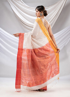 White Spun Silk Saree With Blouse Piece - Indian Silk House Agencies