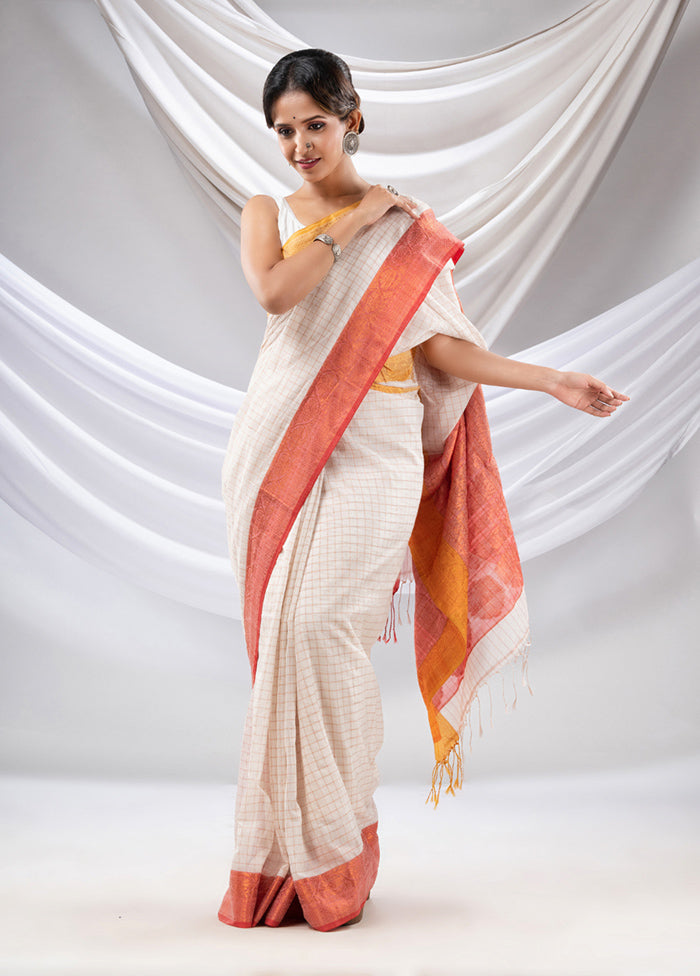 White Spun Silk Saree With Blouse Piece - Indian Silk House Agencies