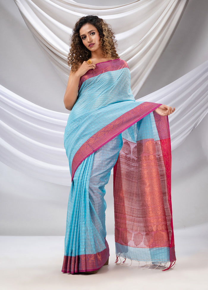 Sky Blue Spun Silk Saree With Blouse Piece - Indian Silk House Agencies