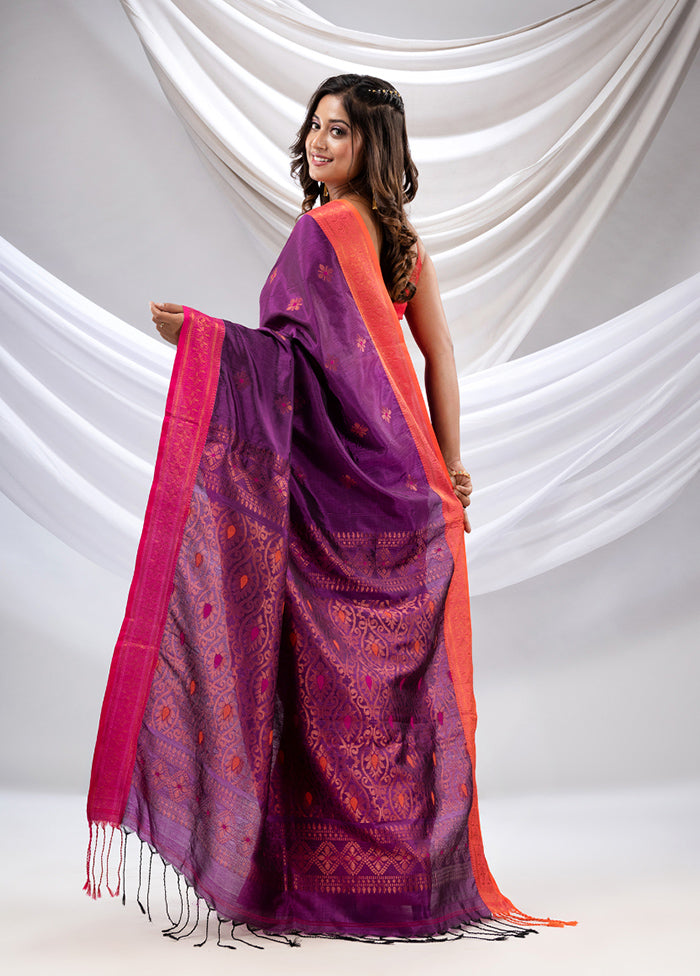 Purple Spun Silk Saree With Blouse Piece - Indian Silk House Agencies