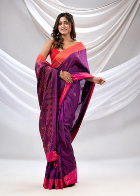 Purple Spun Silk Saree With Blouse Piece - Indian Silk House Agencies