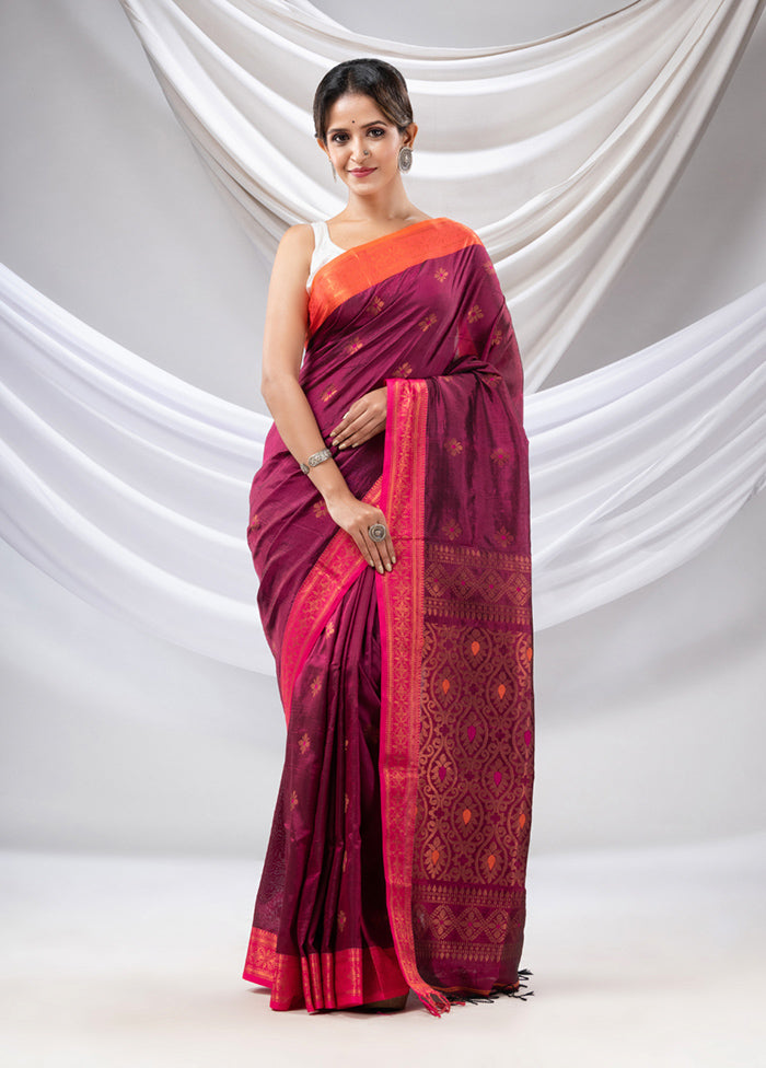 Magenta Spun Silk Saree With Blouse Piece - Indian Silk House Agencies