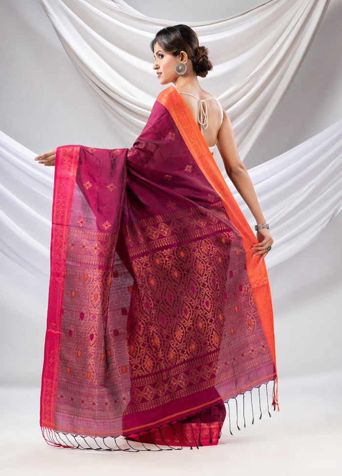 Magenta Spun Silk Saree With Blouse Piece - Indian Silk House Agencies