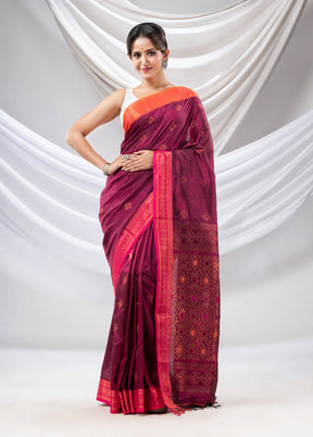 Magenta Spun Silk Saree With Blouse Piece - Indian Silk House Agencies