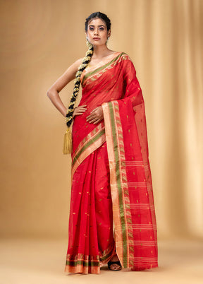 Red Pure Cotton Saree With Blouse Piece - Indian Silk House Agencies