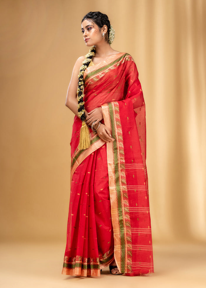 Red Pure Cotton Saree With Blouse Piece - Indian Silk House Agencies