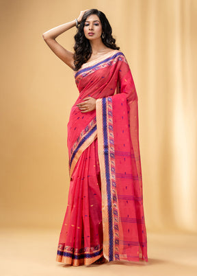 Rose Pink Pure Cotton Saree With Blouse Piece - Indian Silk House Agencies