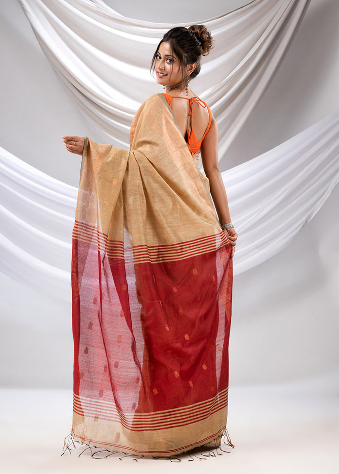 Beige Cotton Saree With Blouse Piece - Indian Silk House Agencies