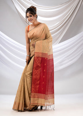 Beige Cotton Saree With Blouse Piece - Indian Silk House Agencies