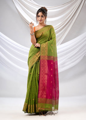 Green Cotton Saree With Blouse Piece - Indian Silk House Agencies