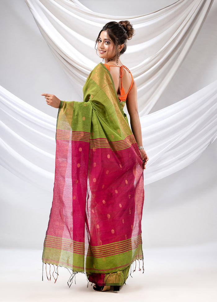 Green Cotton Saree With Blouse Piece - Indian Silk House Agencies