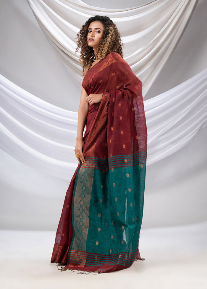 Maroon Cotton Saree With Blouse Piece - Indian Silk House Agencies