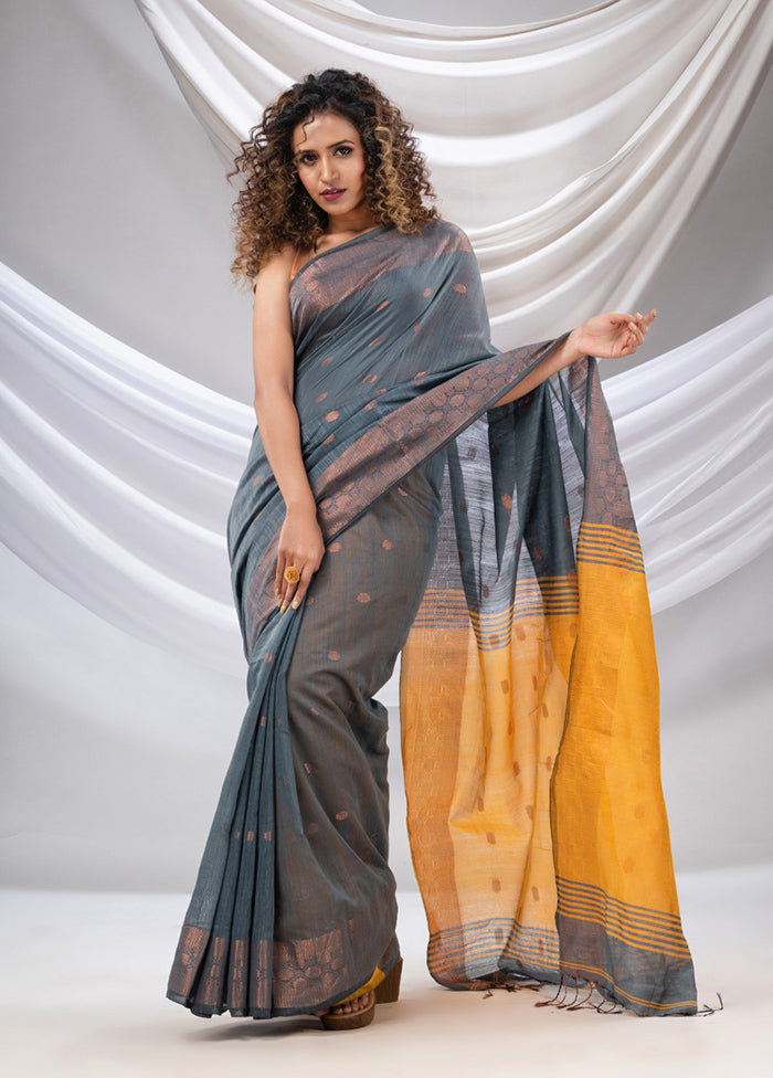 Grey Cotton Saree With Blouse Piece - Indian Silk House Agencies