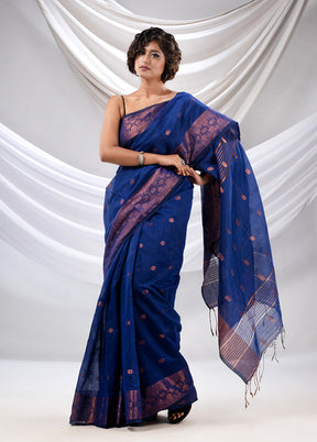 Royal Blue Cotton Saree With Blouse Piece - Indian Silk House Agencies