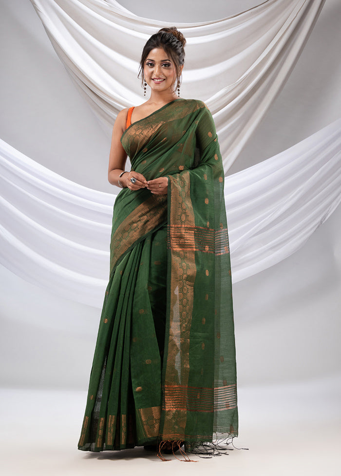 Green Cotton Saree With Blouse Piece - Indian Silk House Agencies